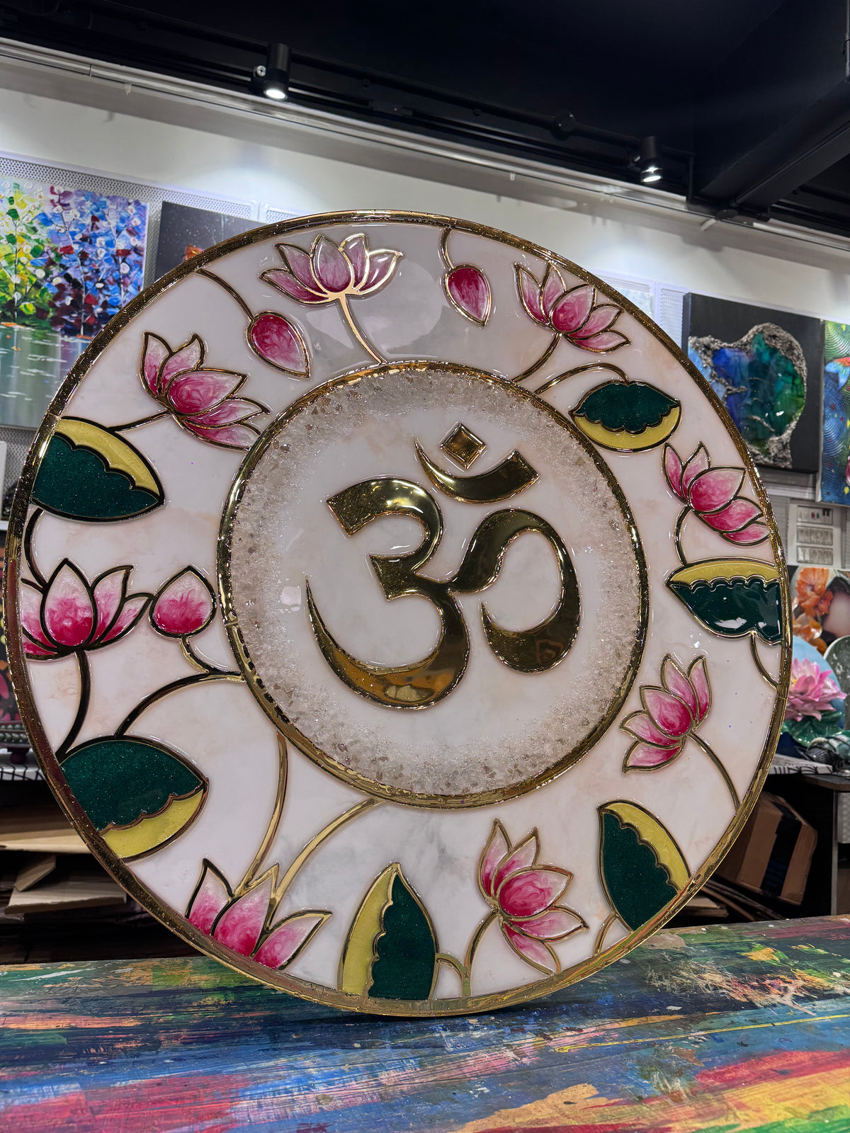 2D Fusion Om Temple Decor Resin Art Frame | Premium Handmade Om Wall Decor by Art Local