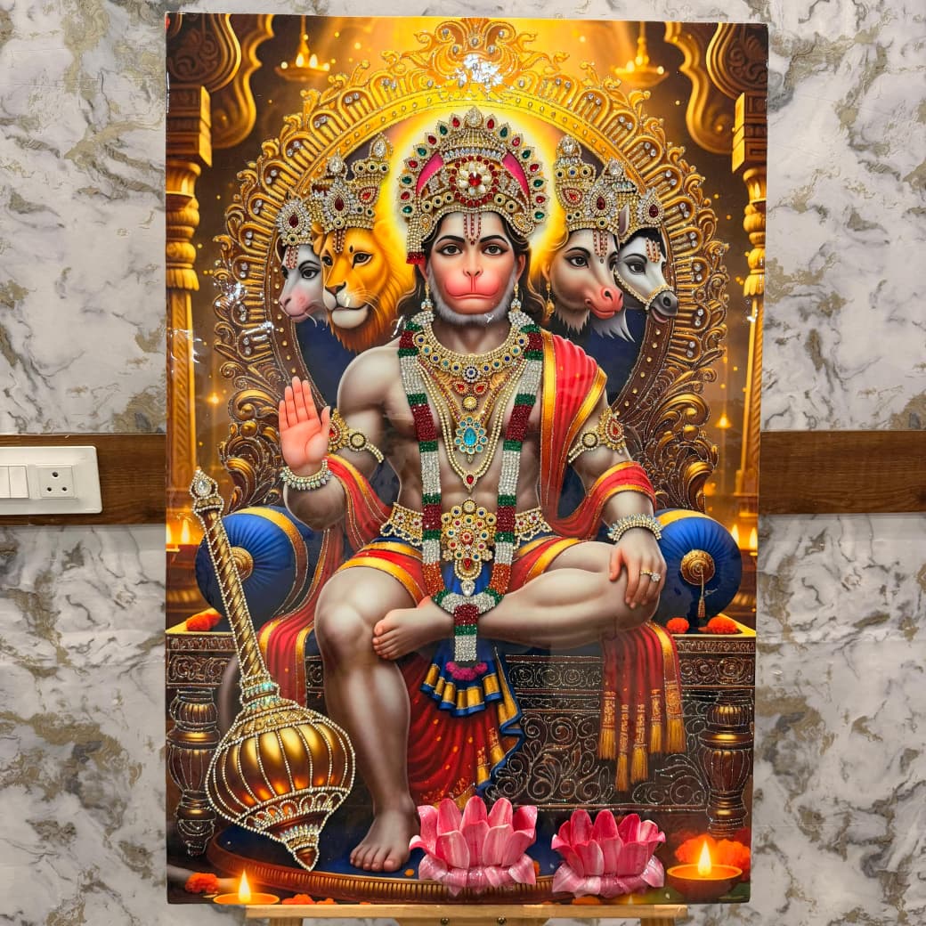 3D Panchmukhi Hanuman Resin Art Frame | Divine Spiritual Wall Decor by Art Local