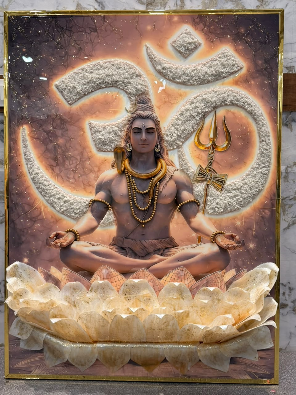 3D Shivji Om Resin Art Frame | Divine Mahadev Wall Decor with 3D Lotus