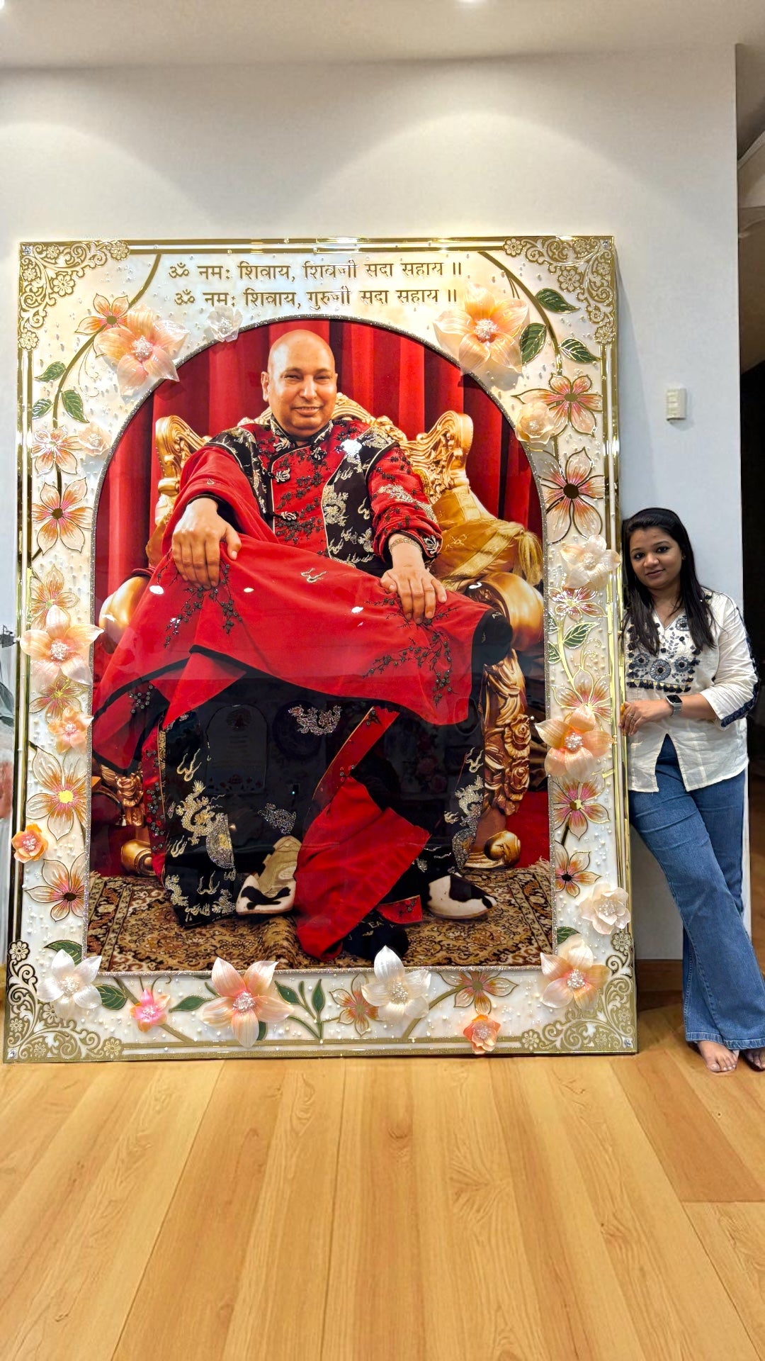 3D Big Guruji Resin Art Frame with 3D Resin Flowers | Premium Handmade Spiritual Wall Decor by Art Local