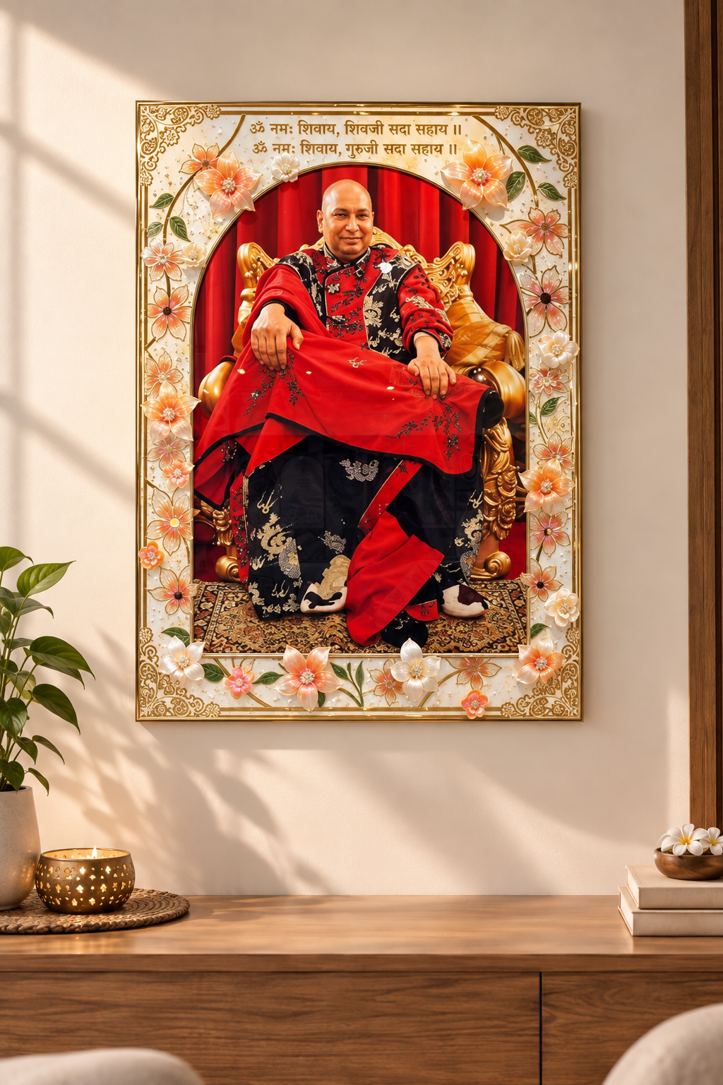 3D Big Guruji Resin Art Frame with 3D Resin Flowers | Premium Handmade Spiritual Wall Decor by Art Local