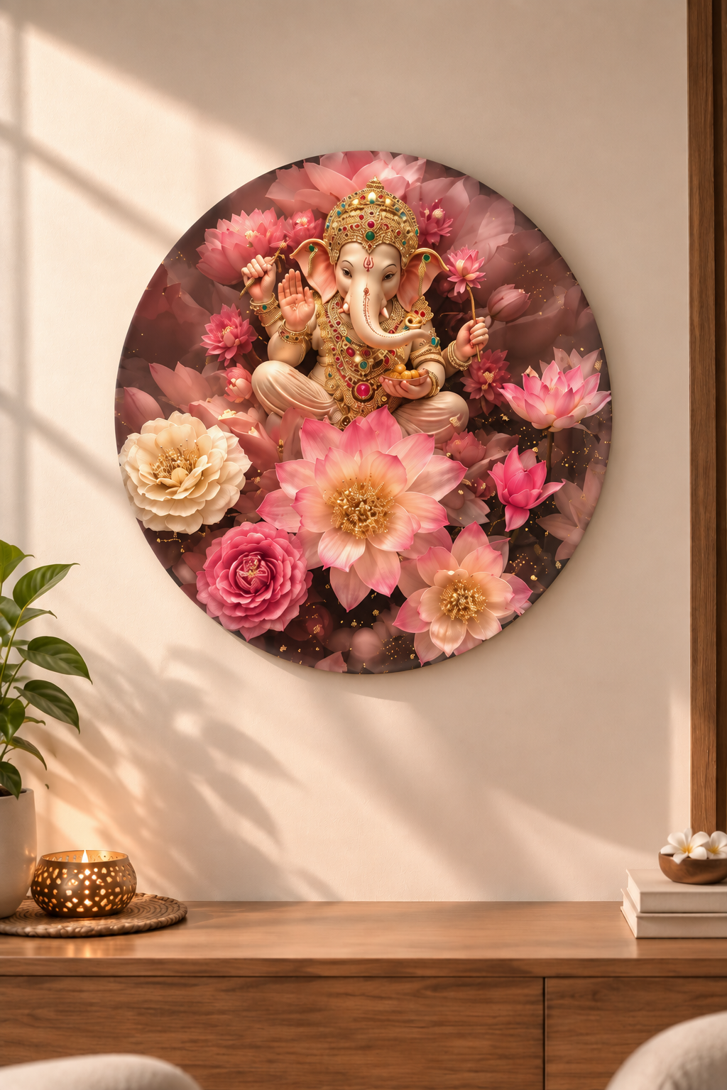 3D Ganpati Ji Round Resin Art Frame | Luxury Floral Wall Decor | Art Local