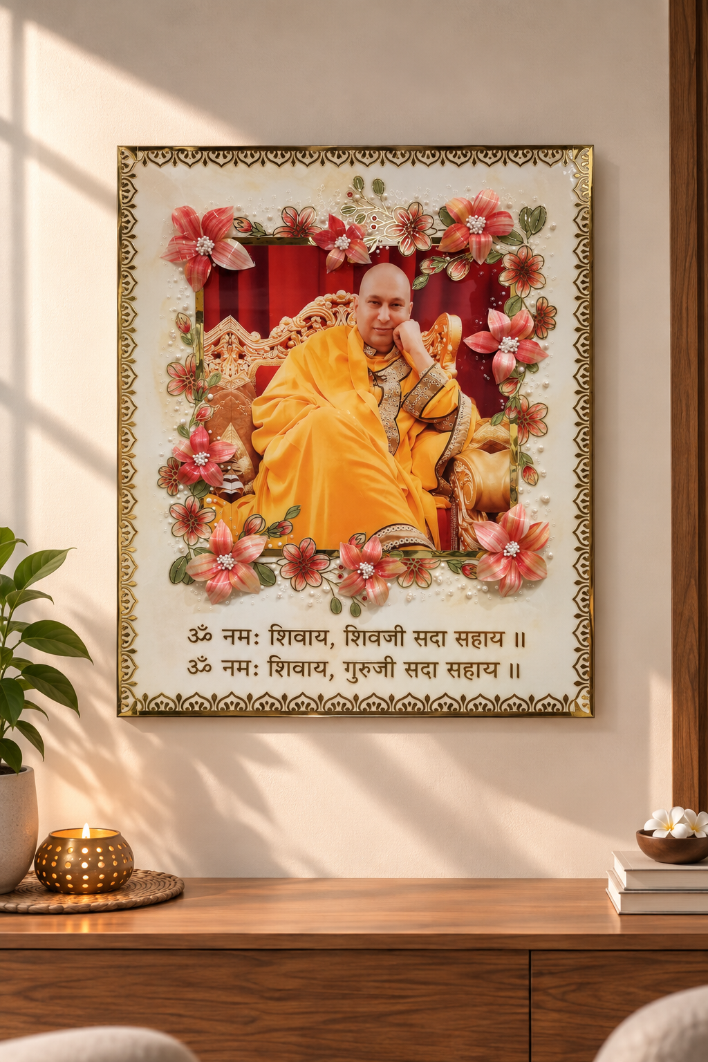 3D Guruji Floral Resin Art Frame | Elegant Spiritual Wall Decor by Art Local