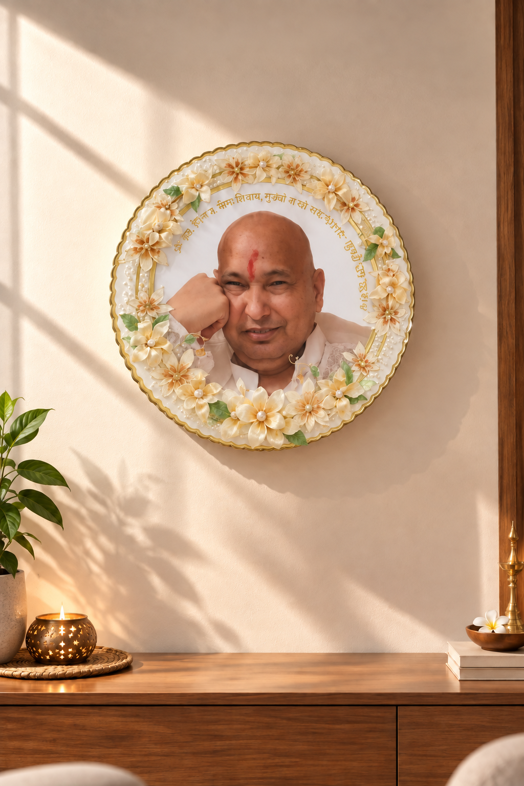 3D Guruji Round Frame with 3D Flowers Made with Resin | Art Local