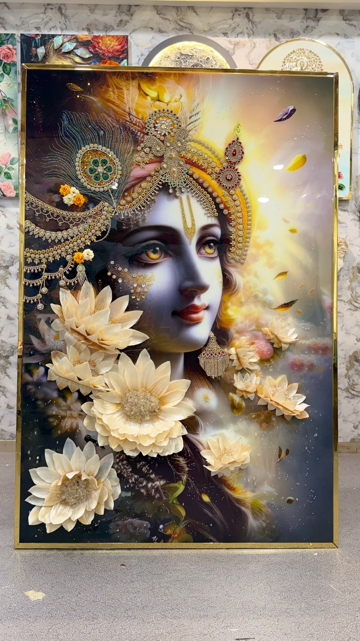 3D Krishna Resin Art Frame | Premium Spiritual Artwork for Elegant Home Decor