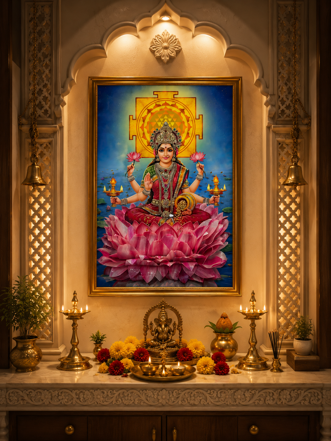 3D Lakshmi on Lotus Resin Art Frame | Premium Spiritual Wall Décor | Art Local
