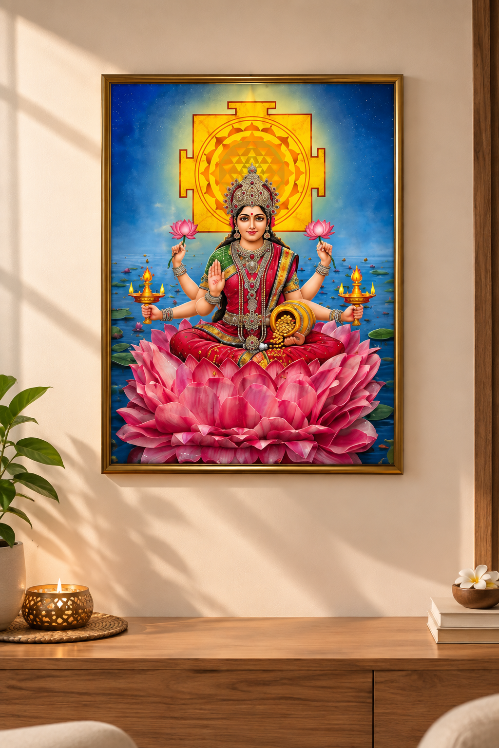 3D Lakshmi on Lotus Resin Art Frame | Premium Spiritual Wall Décor | Art Local