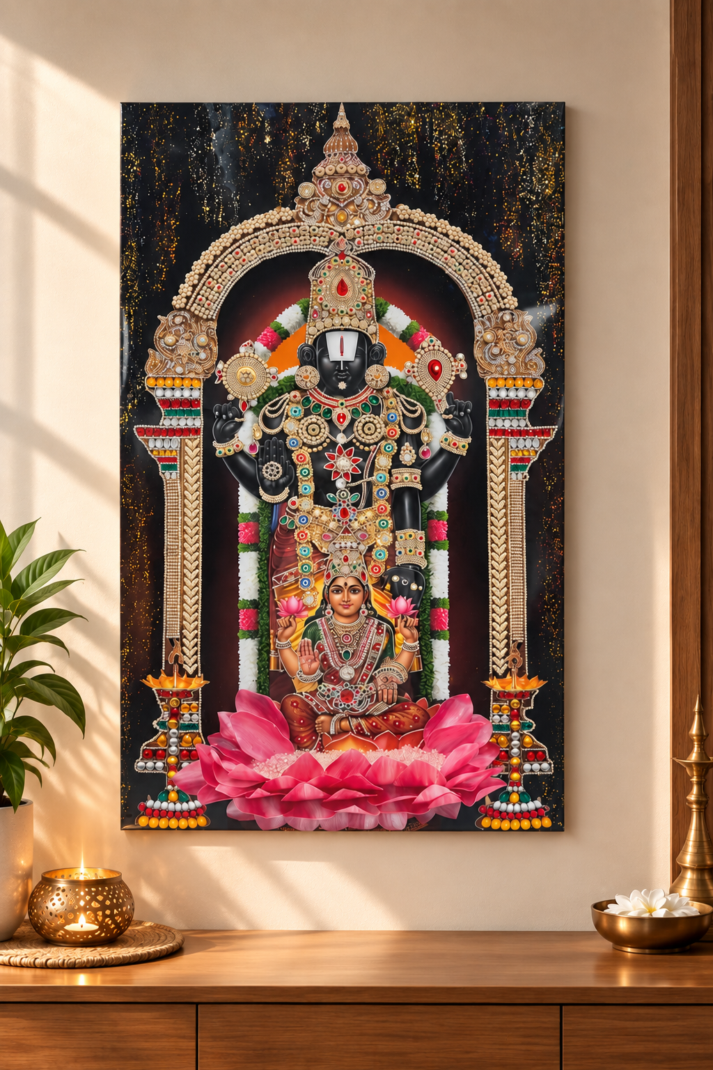 3D Lord Venkatesh Swami Resin Art Frame | Luxury Spiritual Wall Decor | Art Local