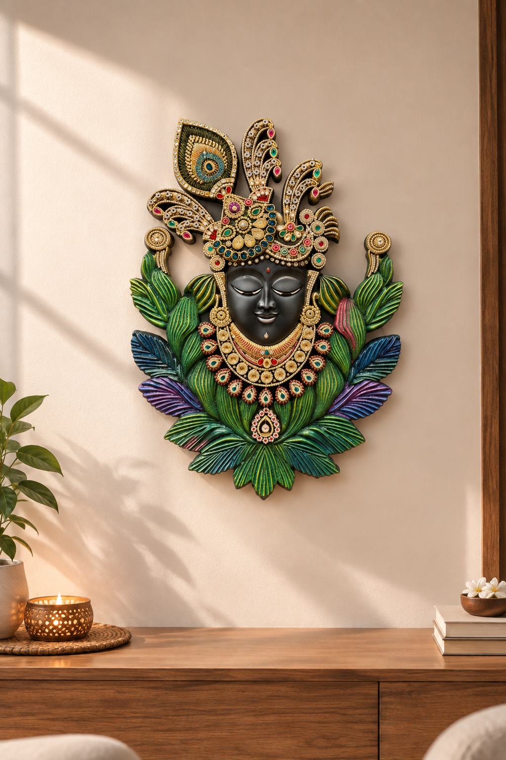 3D Mukharvind Krishna Resin Art | Intricate Handcrafted Spiritual Wall Decor