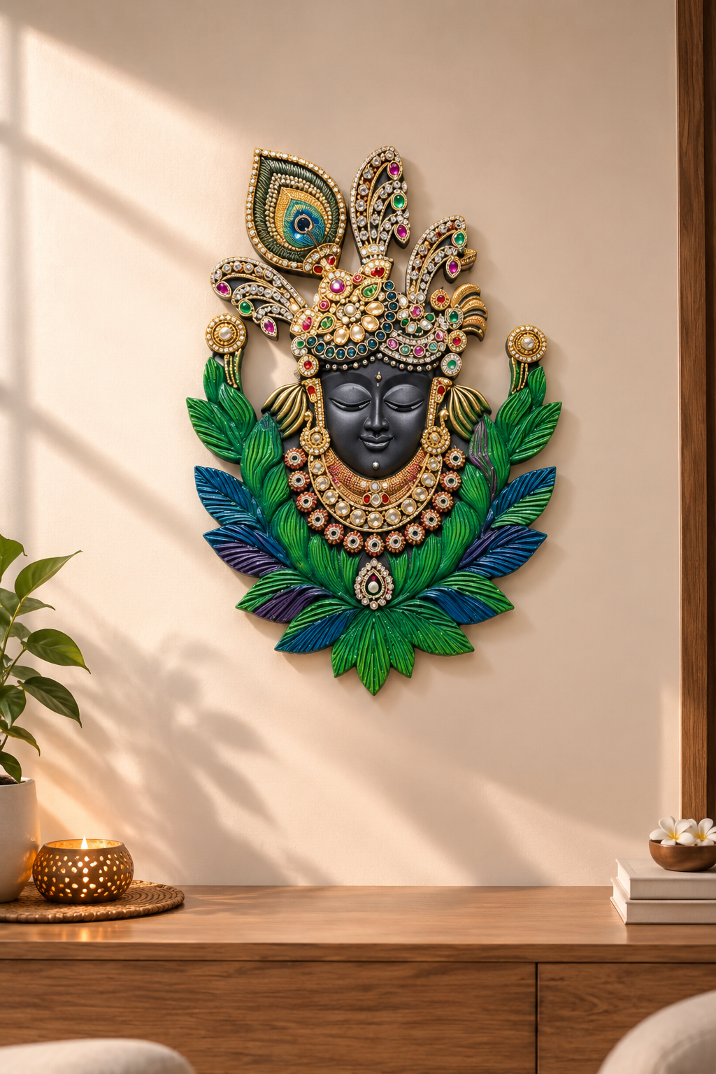 3D Mukharvind Krishna Resin Artwork | Elegant Spiritual Wall Art for Home Decor