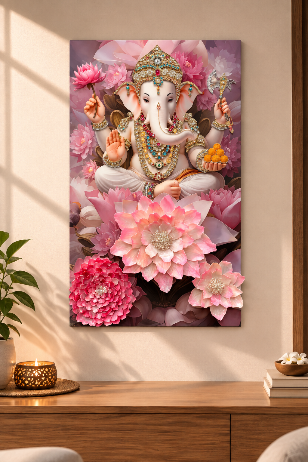 3D Pink Ganesha Resin Art Frame | Premium Handmade Religious Wall Decor for Home & Office