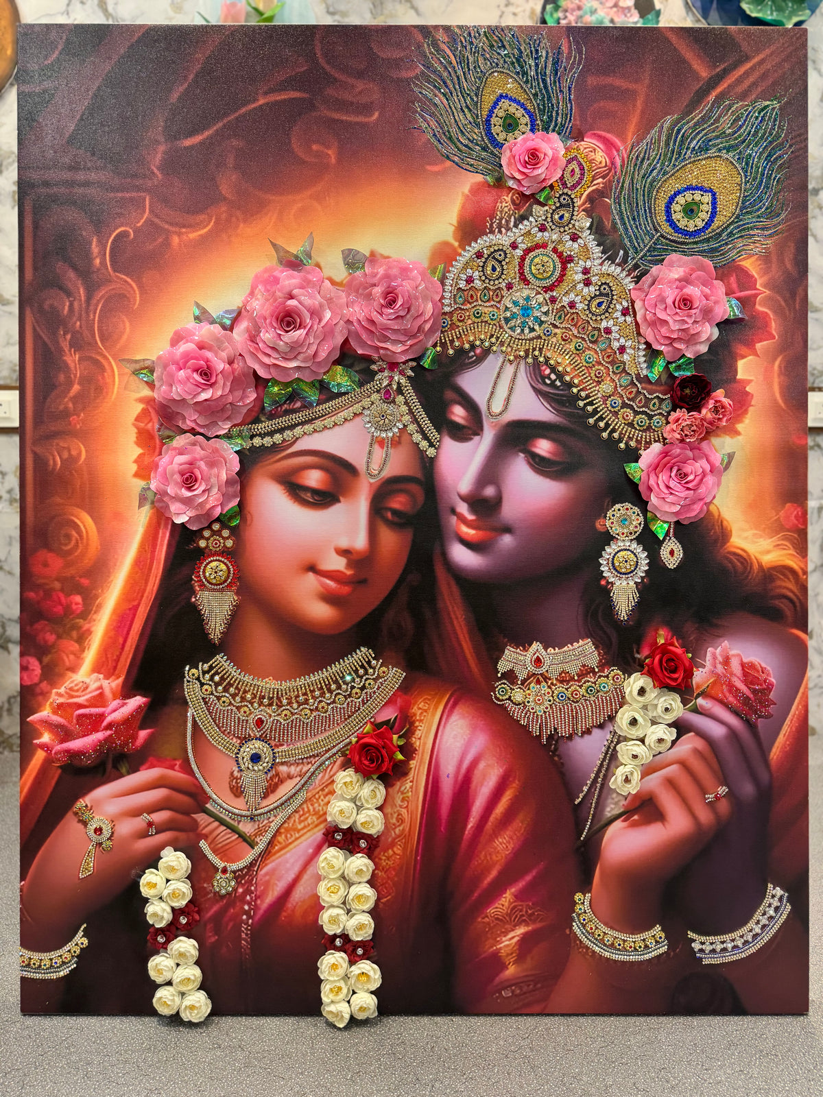 3D Rose Radha Krishna Resin Art Frame | Divine Wall Decor by Art Local