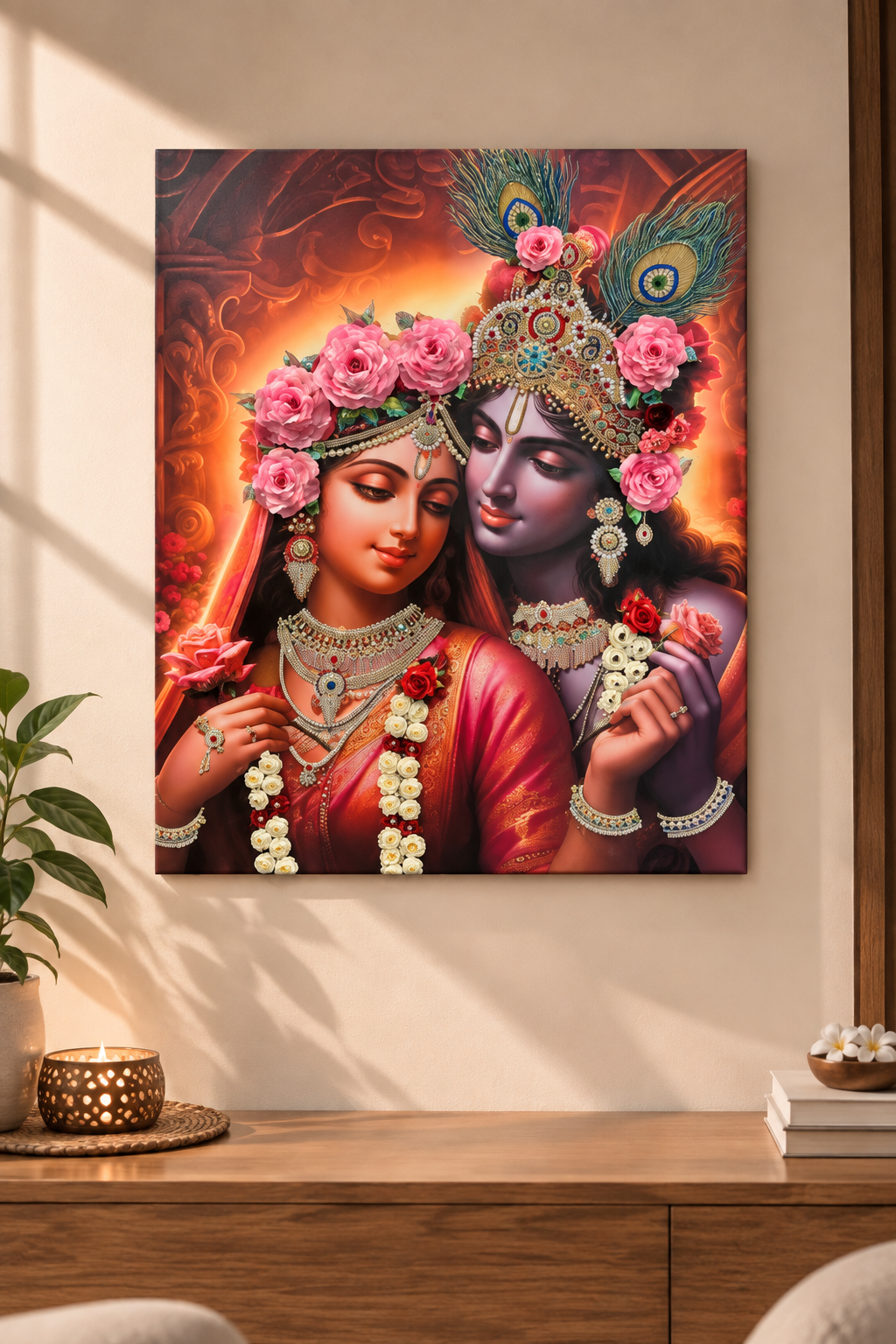 3D Rose Radha Krishna Resin Art Frame | Divine Wall Decor by Art Local