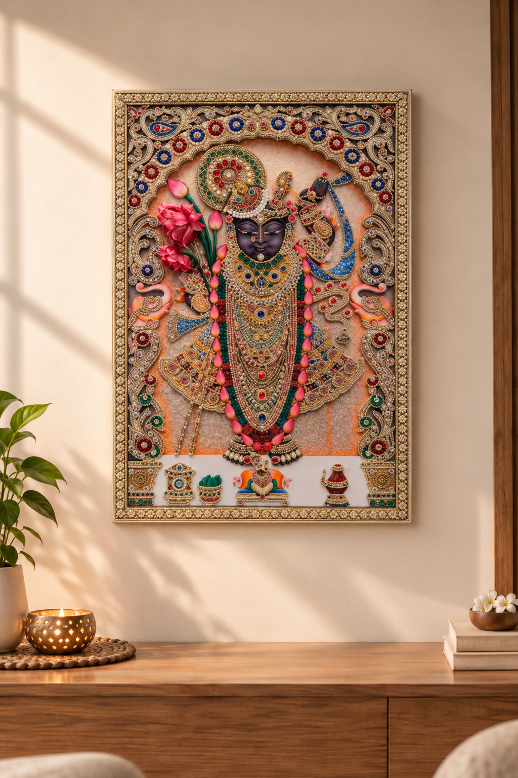 3D Shreenathji Resin Artwork | Traditional Divine Wall Decor for Home & Temple