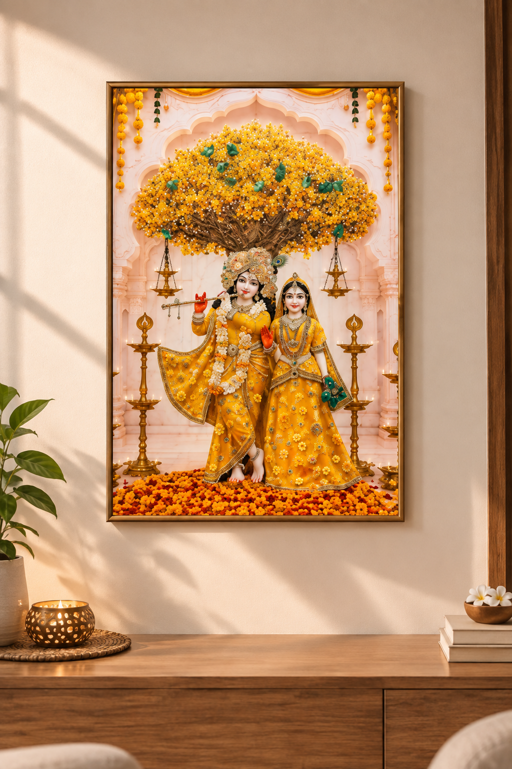 3D Tree Radha Krishna Resin Art Frame | Divine Floral Wall Decor for Home by Art Local