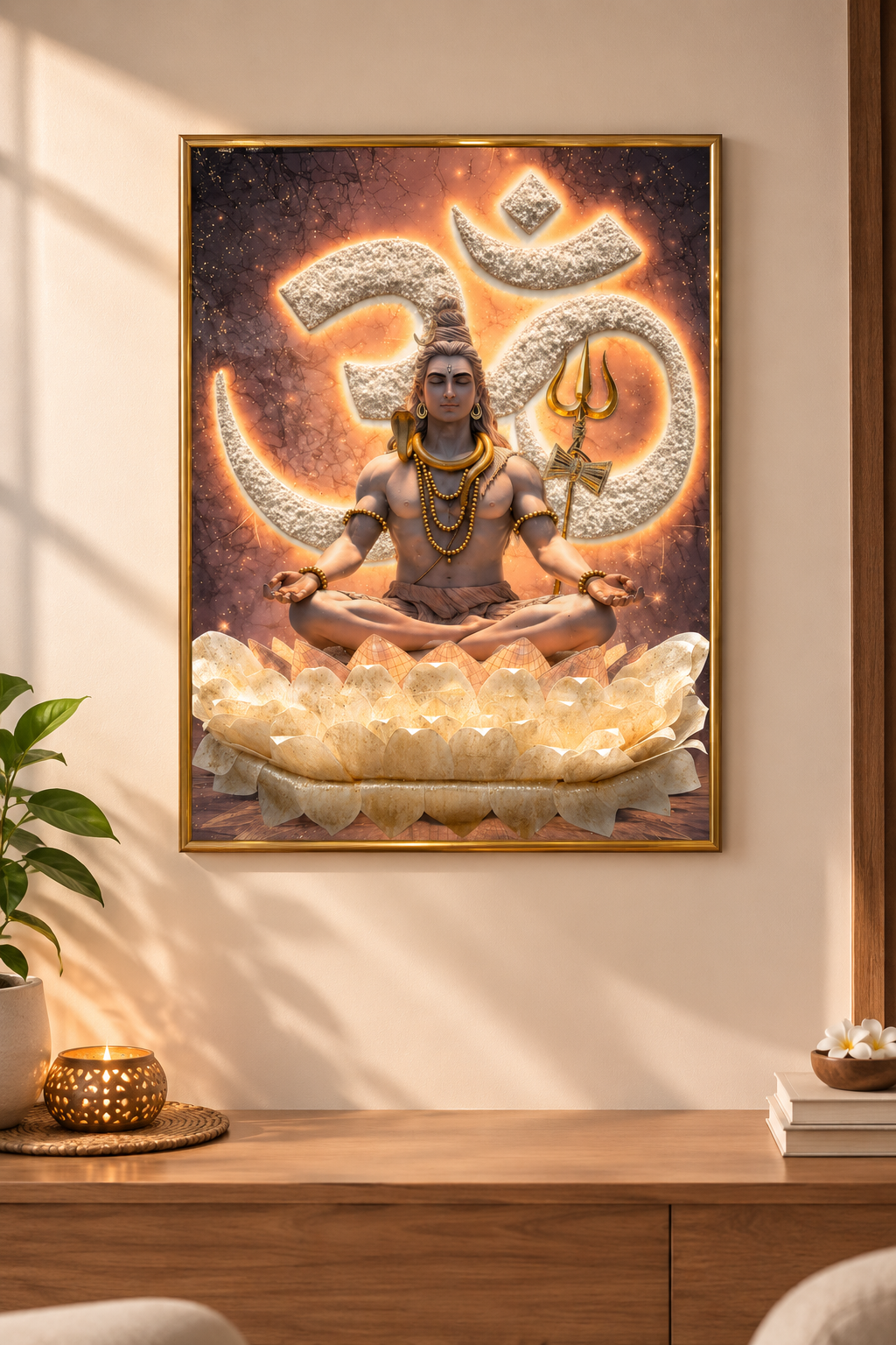 3D Shivji Om Resin Art Frame | Divine Mahadev Wall Decor with 3D Lotus