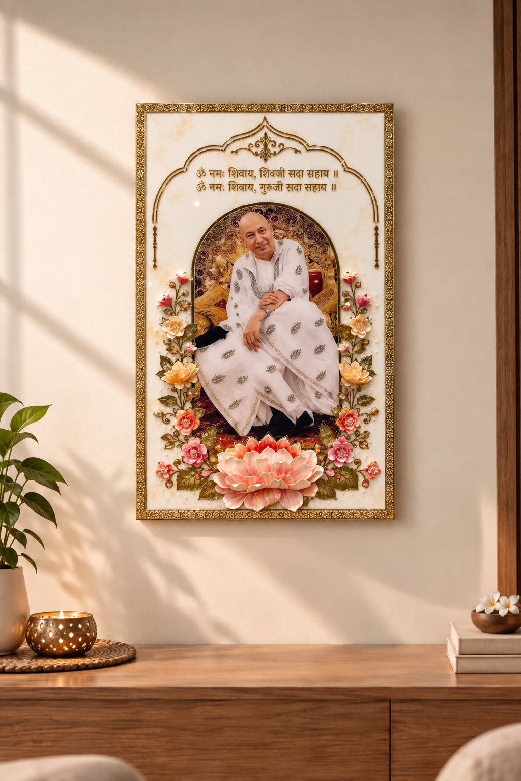 Dome Guruji Resin Art Frame | 3D Floral Spiritual Wall Decor