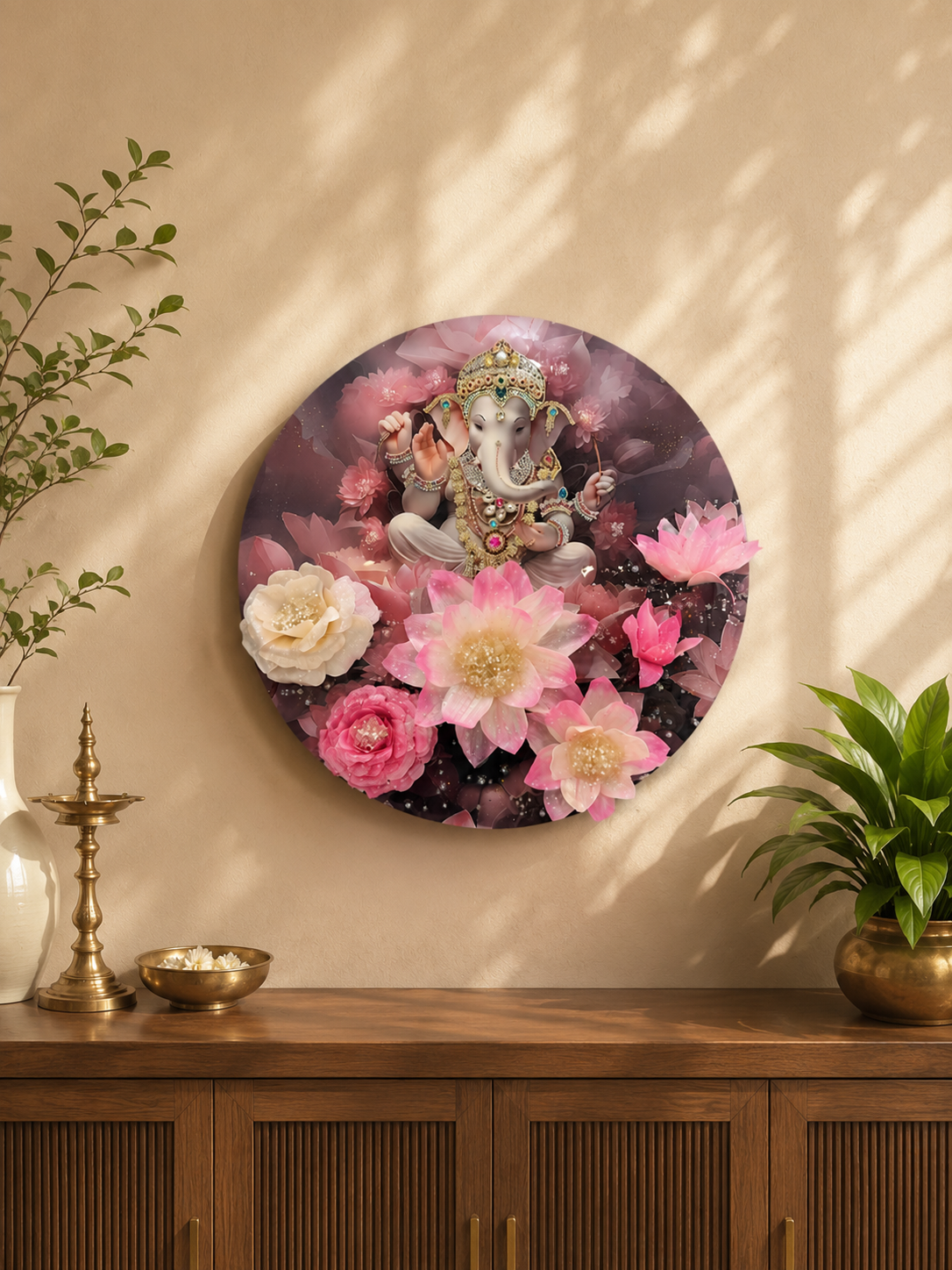 3D Ganpati Ji Round Resin Art Frame | Luxury Floral Wall Decor | Art Local