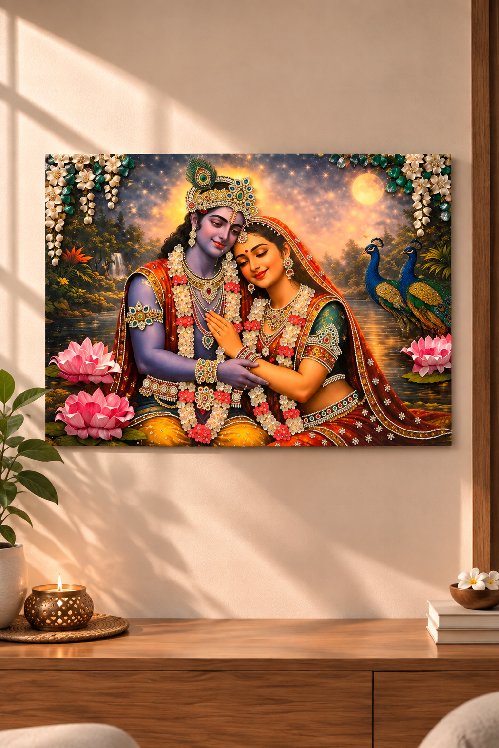 Lotus Radha Krishna Wall Art | Divine 3D Floral Resin Decor