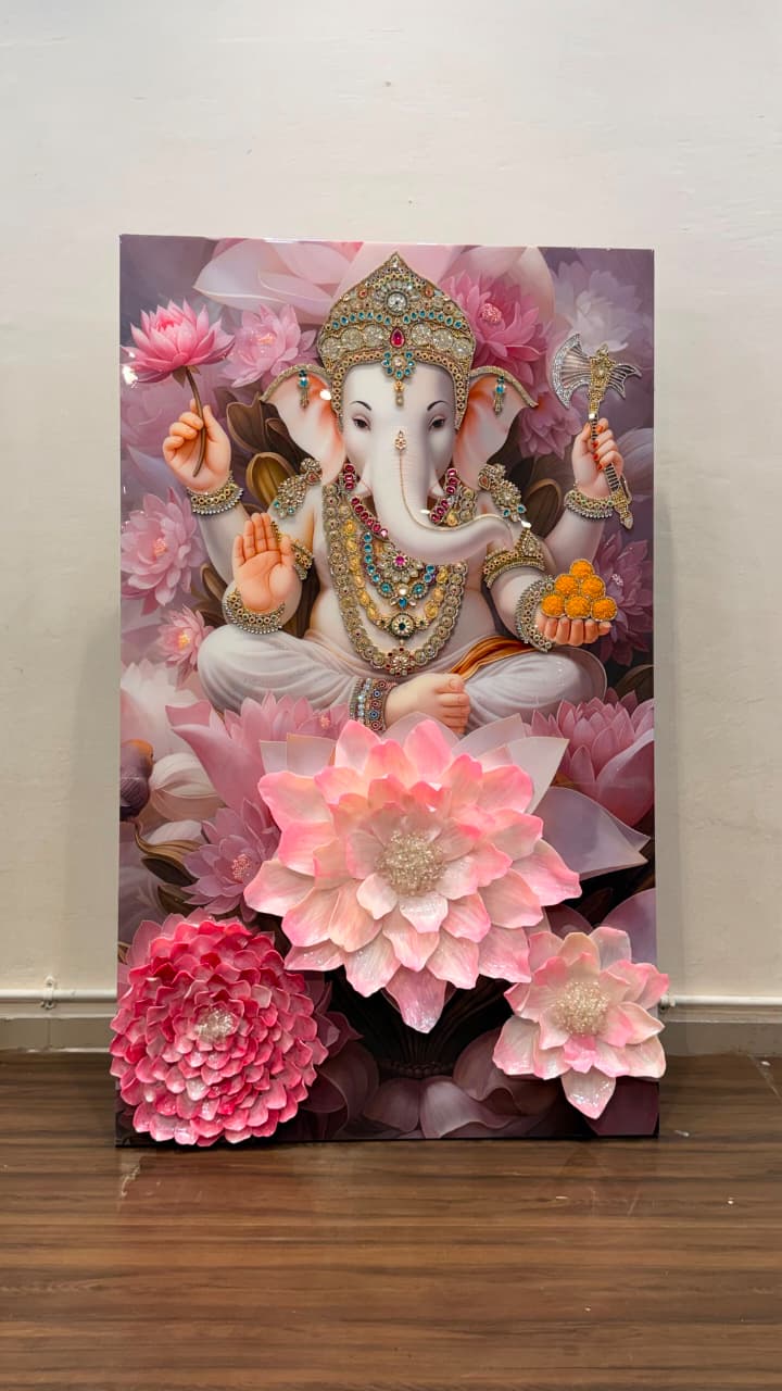 3D Pink Ganesha Resin Art Frame | Premium Handmade Religious Wall Decor for Home & Office