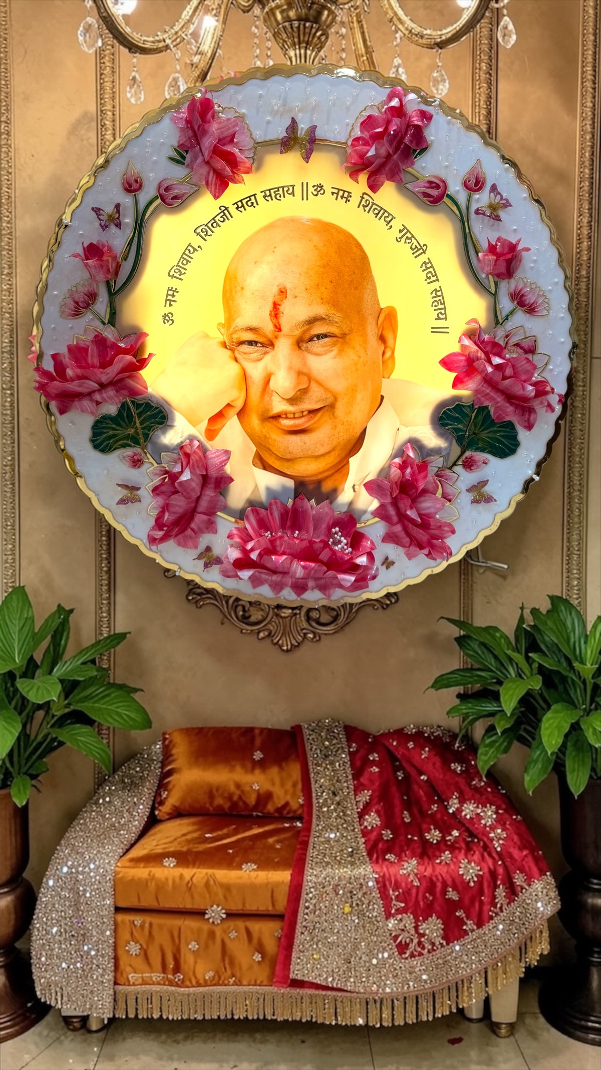 3D Guruji LED Resin Art Frame | Illuminated Spiritual Wall Decor with Floral Detailing | Art Local