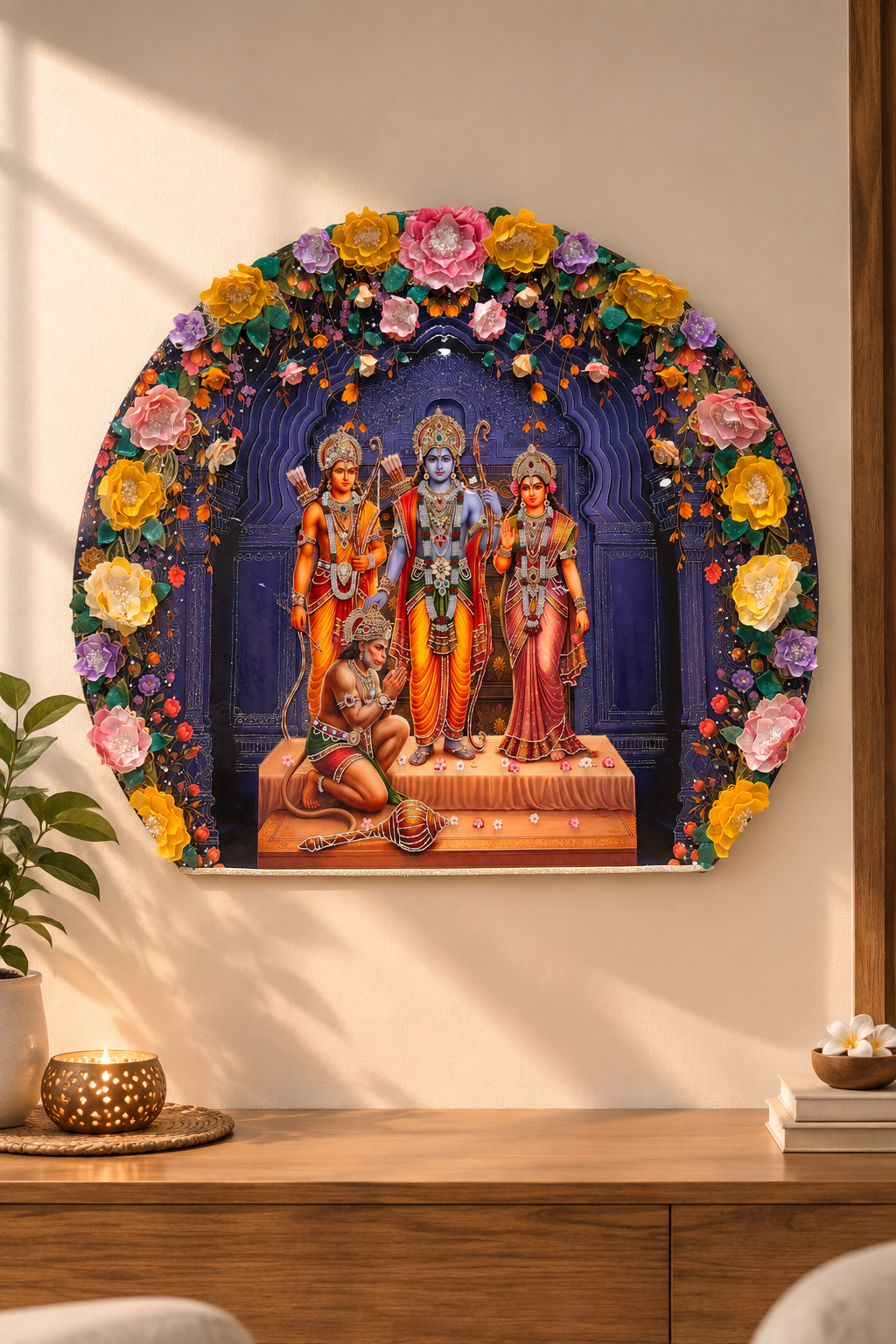 Ram Darbar Wall Art | 3D Floral Spiritual Home Decor
