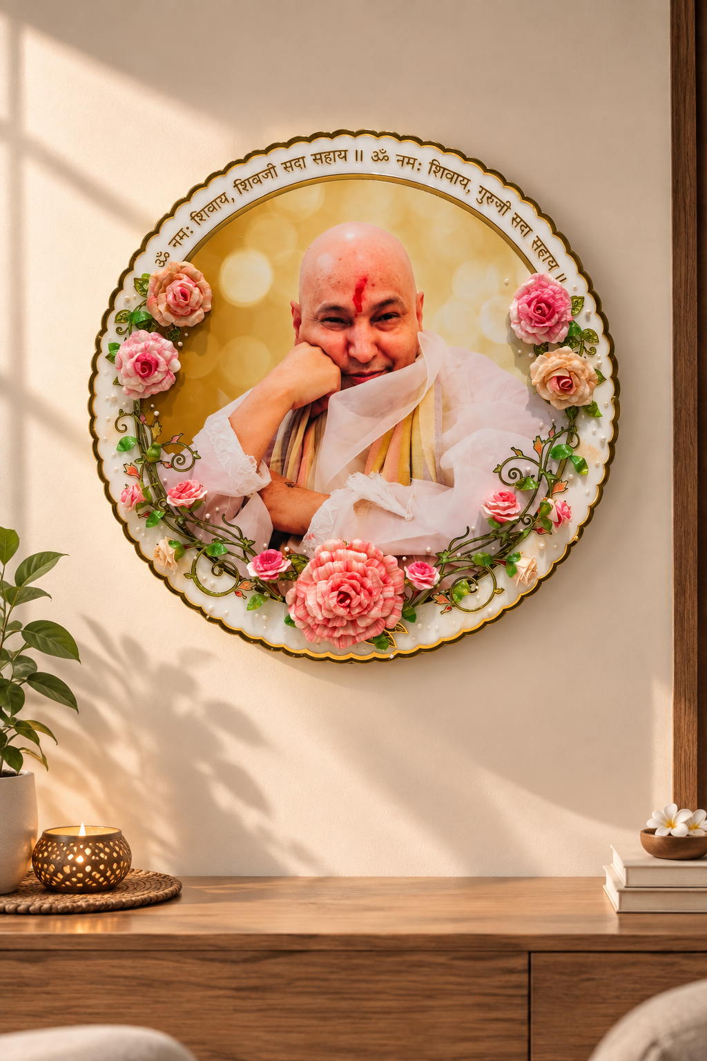 Rose Guruji Resin Art Frame | 3D Floral Spiritual Wall Decor