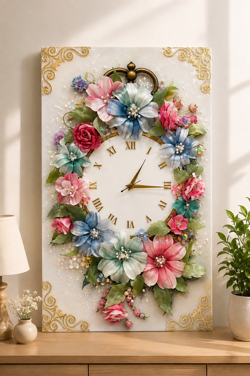 Vintage Floral Resin Wall Clock | 3D Handcrafted Flower Clock for Elegant Home Decor by Art Local