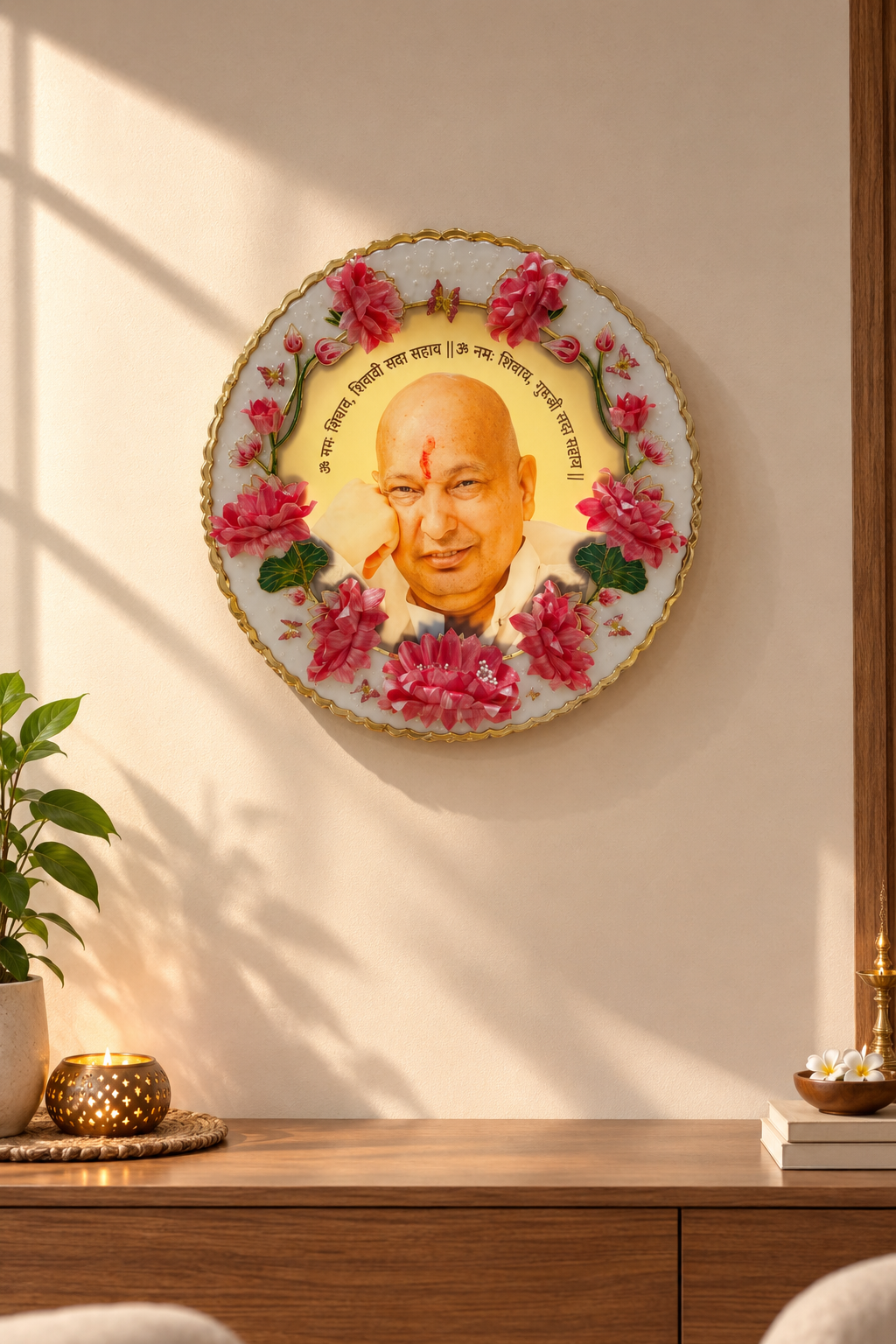 3D Guruji LED Resin Art Frame | Illuminated Spiritual Wall Decor with Floral Detailing | Art Local